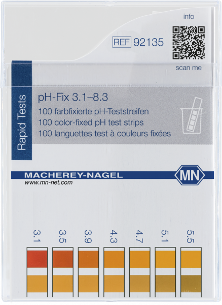 pH test strips, pH‑Fix 3.1–8.3, fixed indicator