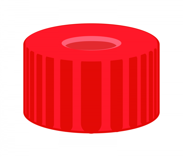 Screw closure, N 9, PP, red, center hole, Red Rubber/FEP colorless, 1.0 mm
