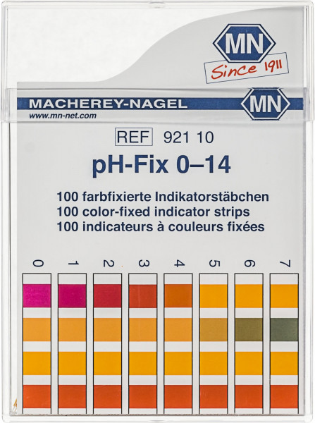 pH test strips, pH‑Fix 0–14, fixed indicator