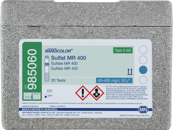 Tube test NANOCOLOR Sulfate MR 400