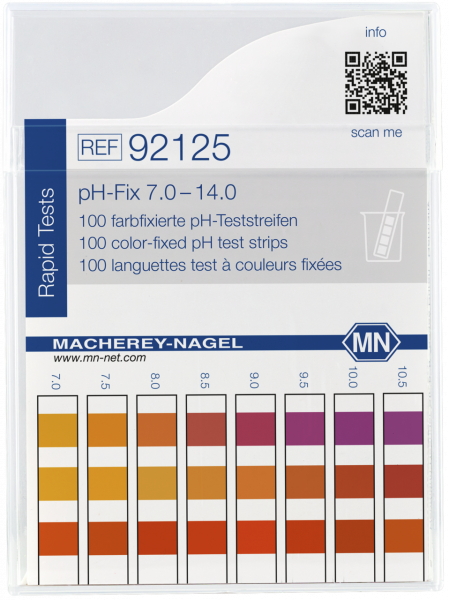 pH test strips, pH‑Fix 7.0–14.0, fixed indicator