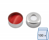 Crimp closure, N 11, magnetic, silver,center hole, Silicone white/PTFE red,1.3mm Crimp closure, N 11, magnetic, silver,center hole, Silicone white/PTFE red,1.3mm