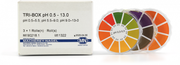 Special indicator paper TRI–BOX pH 0.5–13.0, box with 3 test papers