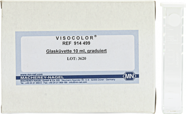 Glass cell with 10 mL marking for VISOCOLOR ECO Detergent tests
