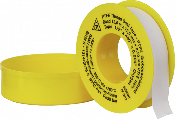 PTFE tape for sealing, reel of 12 m, width 12 mm, thickness 0.1 mm