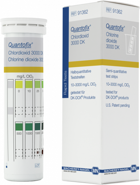 Semi-quantitative test strips QUANTOFIX Chlorine dioxide 3000 DK