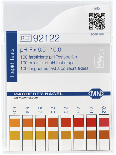 pH test strips, pH‑Fix 6.0–10.0, fixed indicator