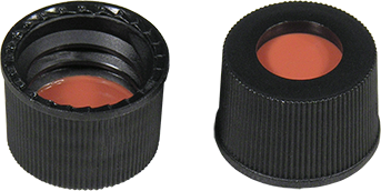 Screw closure (bonded), N 10, PP, black,center hole,Red Rubber/TEF colorl.,1.0mm