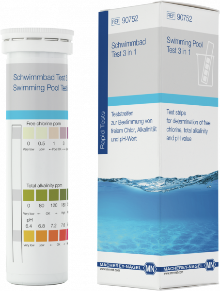 Semi-quantitative test strips Swimming pool test 3 in 1