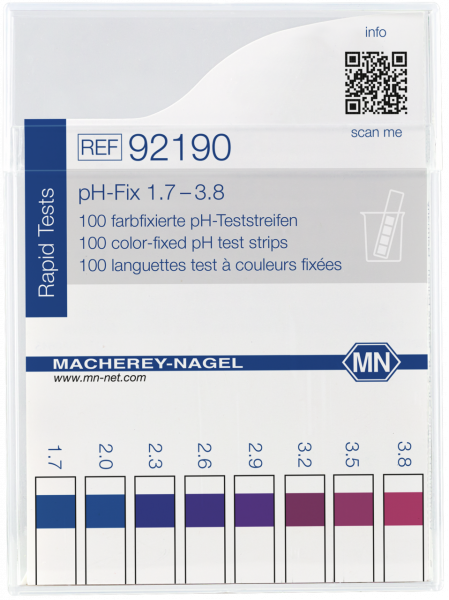 pH test strips, pH‑Fix 1.7–3.8, fixed indicator