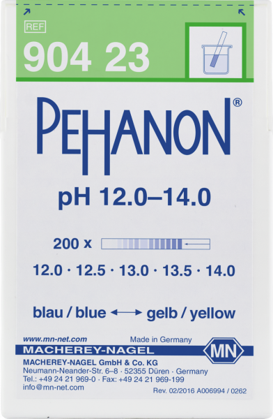 pH test strips, PEHANON 12.0–14.0, for colored samples