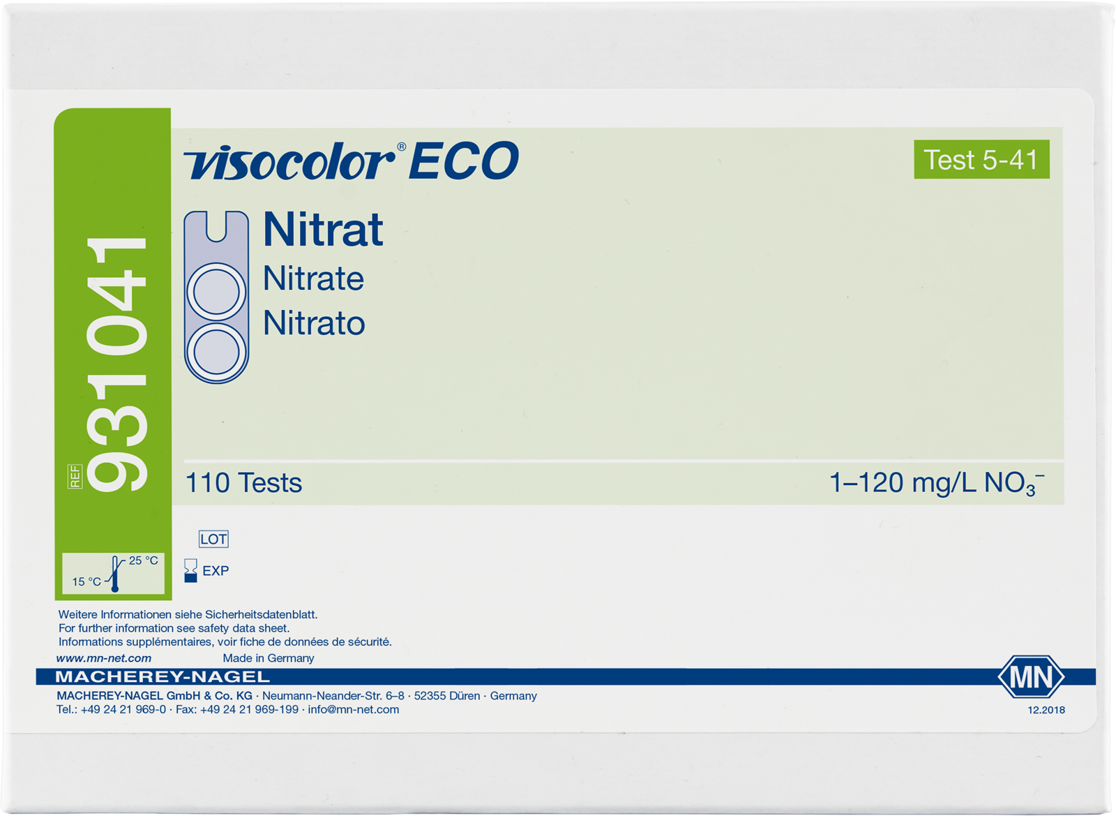 Colorimetric test kit VISOCOLOR ECO Nitrate MACHEREY-NAGEL, MN