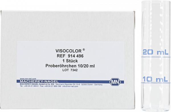 Sample tube with 10/20 mL marking for VISOCOLOR ECO