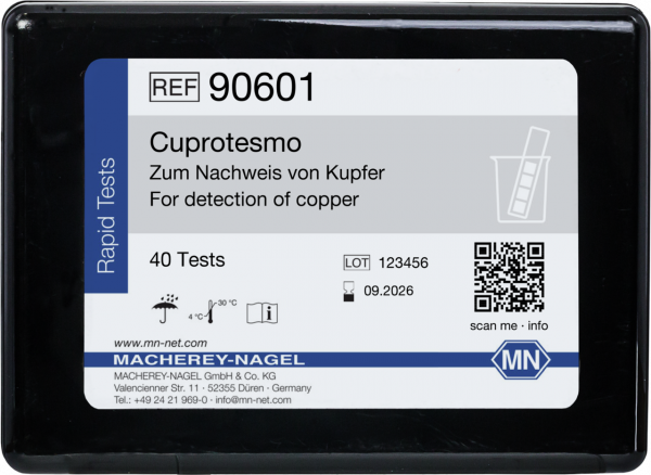 Qualitative test paper Cuprotesmo for Copper: 0.05 μg Cu on surfaces