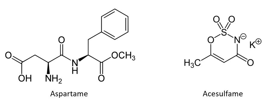 Acesulfame potassium and Aspartame Structural Formula