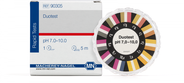 pH test paper Duotest pH 7.0–10.0, with two indicator zones