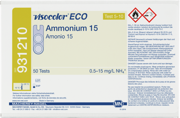 Colorimetric test kit VISOCOLOR ECO Ammonium 15, refill pack