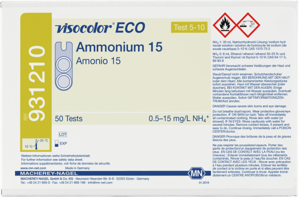 Colorimetric test kit VISOCOLOR ECO Ammonium 15, refill pack