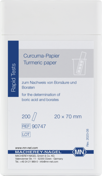 Qualitative Turmeric paper for Boric acid: 100 mg/L H₃BO₃
