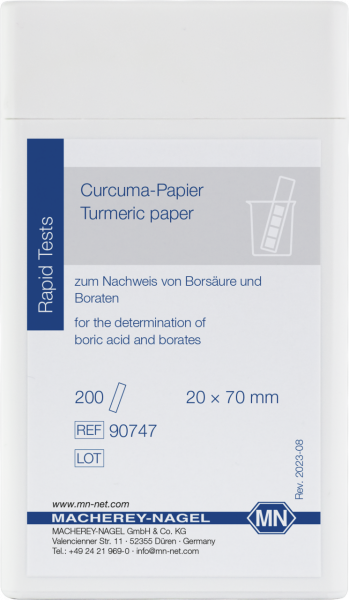 Qualitative Turmeric paper for Boric acid: 100 mg/L H₃BO₃