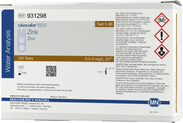 Colorimetric test kit VISOCOLOR ECO Zinc, refill pack