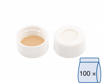 Screw closure (bonded), N 24, PP, white,center hole,Silicone w./PTFE beige,3.2mm Screw closure (bonded), N 24, PP, white,center hole,Silicone w./PTFE beige,3.2mm