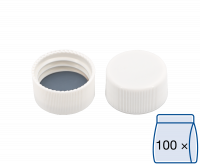 Screw closure, N 24, PP, white, closed top, Butyl red/PTFE gray, 2.4 mm Screw closure, N 24, PP, white, closed top, Butyl red/PTFE gray, 2.4 mm