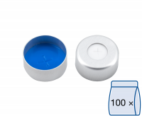 Crimp closure, N 11, alu., center hole,Silicone white/PTFE blue,cross-slit,1.5mm Crimp closure, N 11, alu., center hole,Silicone white/PTFE blue,cross-slit,1.5mm