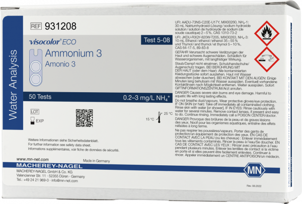 Colorimetric test kit VISOCOLOR ECO Ammonium 3, refill pack