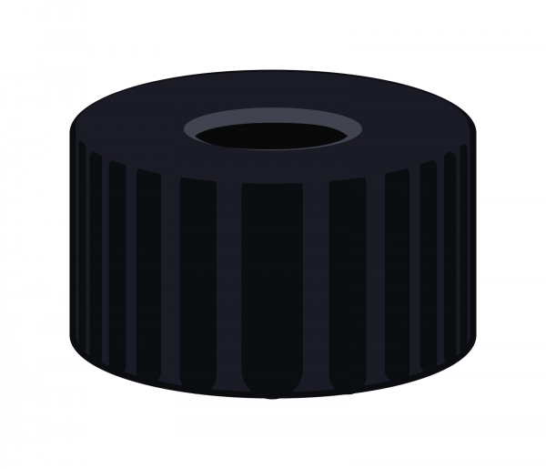 Screw closure, N 9, PP, black, center hole, no liner