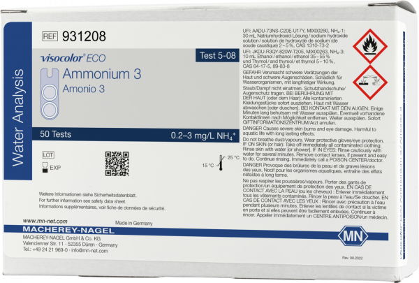 Colorimetric test kit VISOCOLOR ECO Ammonium 3, refill pack