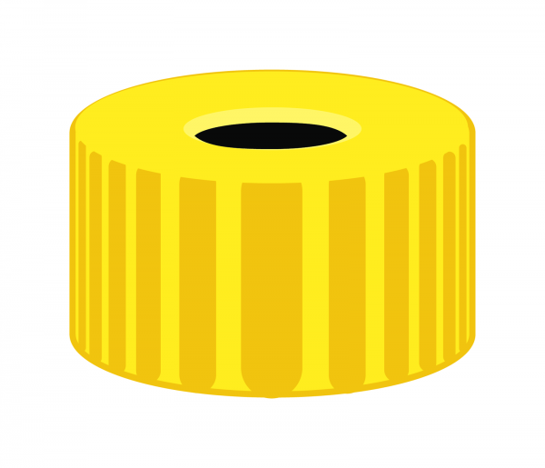 Screw closure, N 9, PP, yellow, center hole, no liner