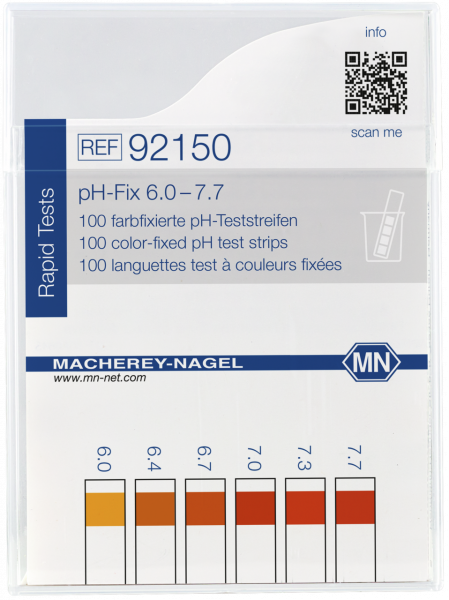 pH test strips, pH‑Fix 6.0–7.7, fixed indicator