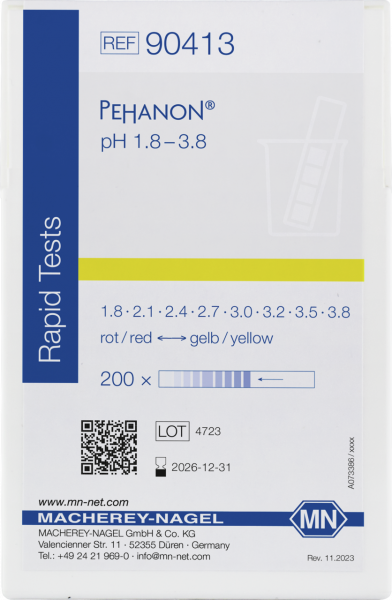 pH test strips, PEHANON 1.8–3.8, for colored samples