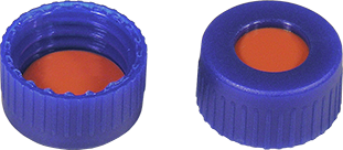 Screw closure (bonded), N 9, PP, blue, center hole, Red Rubber/TEF, 1.0 mm