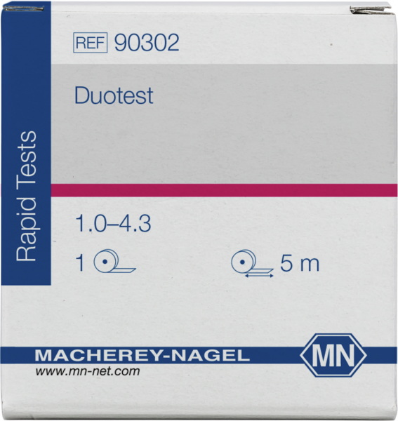 pH test paper Duotest pH 1.0–4.3, with two indicator zones