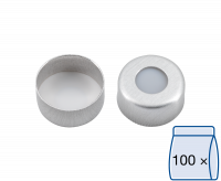 Crimp closure, N 11, alu., center hole, PTFE virginal, white, 0.25 mm Crimp closure, N 11, alu., center hole, PTFE virginal, white, 0.25 mm