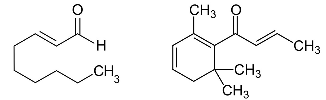 Structures of E-2 nonenal and beta-damascenone