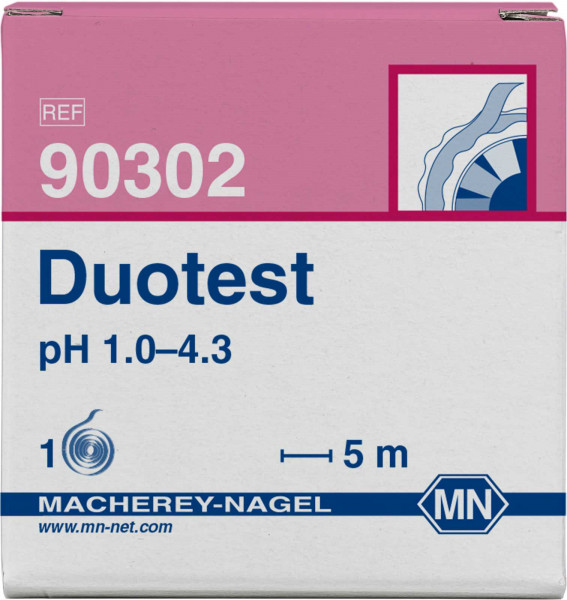 pH test paper Duotest pH 1.0–4.3, with two indicator zones