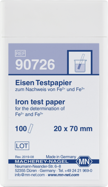 Qualitative Iron test paper for Iron: 10 mg/L Fe²⁺ or Fe³⁺