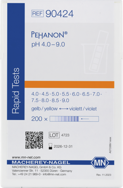 pH test strips, PEHANON 4.0–9.0, for colored samples
