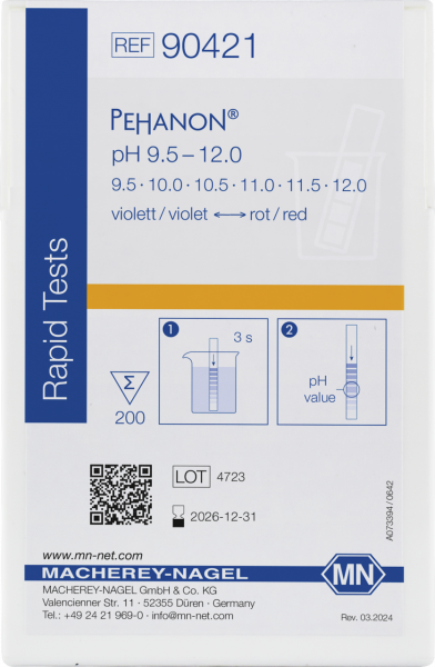 pH test strips, PEHANON 9.5–12.0, for colored samples