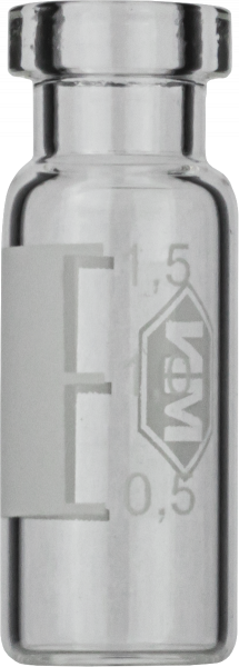 Crimp neck vial, N 11, 11.6x32.0 mm, 1.5 mL, label,flat bottom, clear, silanized